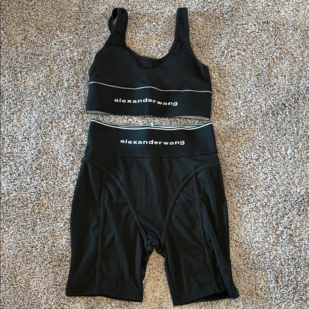 Alexander Wang Black Sports Bra and Shorts Set